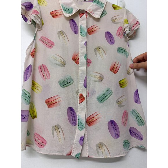 Alice + Olivia Eli Flutter Sleeve Shirt Blouse Silk Sunday Macaroons Macaron M - Picture 7 of 15